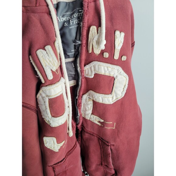 Vintage Abercrombie & Fitch Mens L Distressed Hoodie Red 92 - Picture 4 of 4